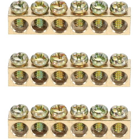 3 Barres de terre à bornes, Barre de mise à la terre à bornes en laiton à vis 6 positions, M4 38,9x5,5x7,5mm Bloc à barrière en laiton pour appareils électriques (1/5)