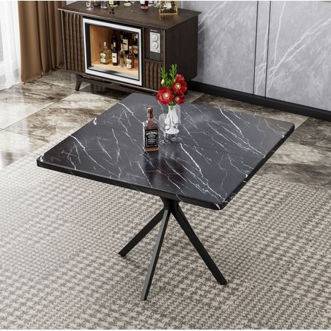 MEUBLIV Table à manger 98x98 cm noire – plateau MDF, pieds métal, 4 à 6 personnes (1/5)