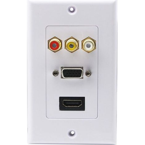 3RCA + HDMI + VGA Plaque Murale HDMI Component Composite Audio Vidéo Prise de Charger Support de Prise de Courant Murale Face Plate Panel Cover Blanc (3RCA & HDMI et VGA) RCA&HDMI&VGA