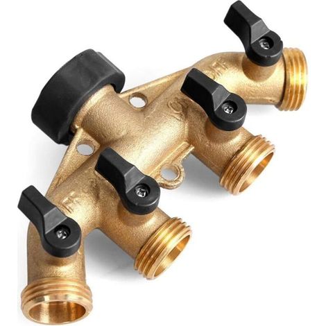 Robinet y Selecteur 4 Sorties Vannes, Connecteur de Robinet en Laiton Distributeur 4 Voies Séparateur de Tuyau Répartiteur pour l'irrigation du Jardin (1/5)