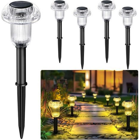 Lampes solaires d'extérieur - Lot de 4 lampes solaires de chemin en forme de champignon, blanc chaud, étanches (1/5)