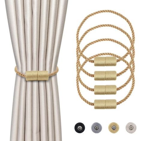 Stück magnetische Gardinenhalter, goldfarben, geflochten, mit Magnetverschluss, 45 cm lange Gardinenschnur – Gardinenzubehör für die Heimdekoration (1/4)