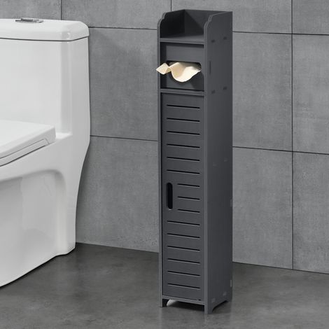 Mueble para Baño Leoben - 80 x 15 x 15 cm - Armario con puerta y Soporte para Papel higiénico - Auxiliar de Baño - WPC - Gris oscuro [en.casa] (1/5)
