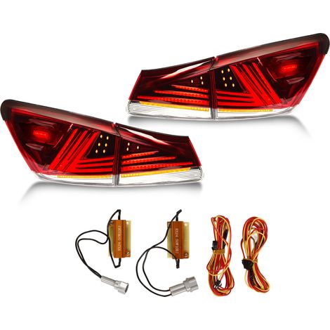 1 paire de feux arrière LED de voiture, clignotant dynamique gauche droite, feux de freinage arrière adaptés pour IS250 IS350 XE20 2006 à 2013 rouge (1/5)