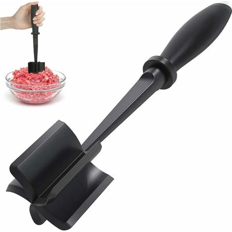 Hachoir À Viande en Abs De Qualité Hachoir À Hamburger Masher De Boeuf Presse Purée, Noir Hachoir À Viande Résistant À La Chaleur pour Remuer Et Hacher La Viande Hachée Pendant La Friture (1/5)