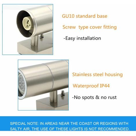 PIR Up Down Mains Powered Outdoor Motion Sensor Wall Lights IP44 Stainless Steel Wall Light Garden Security Lights + 7W Cool White LED Bulbs (1/5)