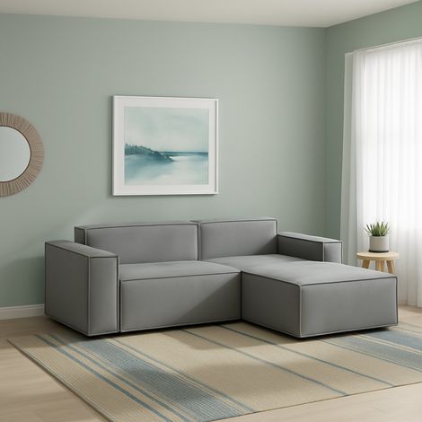 Dmora - Sofá fijo Dgatta, Gran Sofá modular de 2 plazas con península a la derecha, 100% Made in Italy, Sofá moderno en tela, Cm 240x170h70, Gris (1/5)