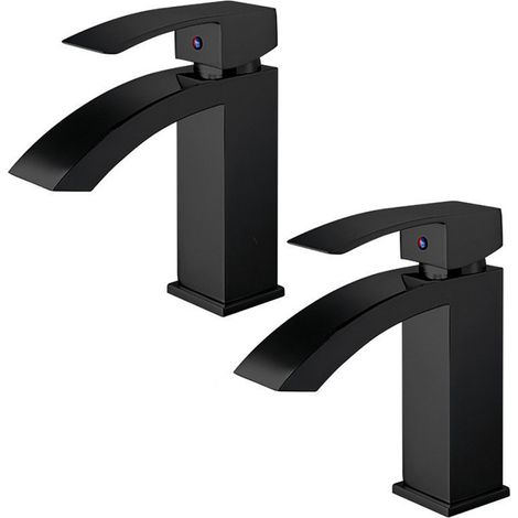 Robinet de salle de bain mitigeur lavabo en laiton antique finition noir – Design cascade – Aérateur ABS pour économie d'eau – Installation facile – Ideko (1/5)