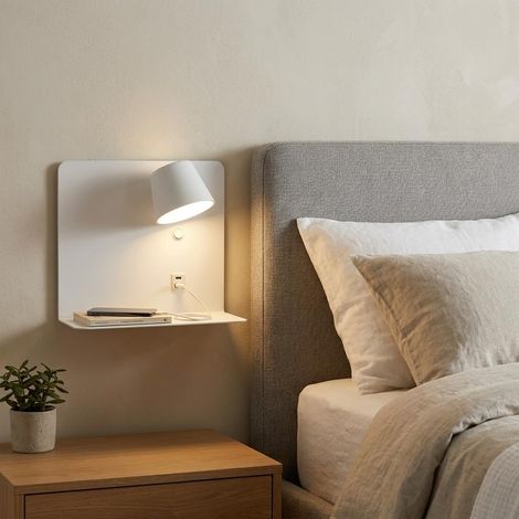 Applique Murale LED Orientable 6W avec CCT 3000K/4000K/6000K, Ports USB et USB-C, Structure en Acier Laqué et Spot en Aluminium, Éclairage Intérieur IP20 (Blanc – Droite) (1/5)