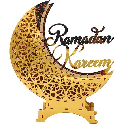 Lampe Lune - Décor de Table LED en Acrylique Doré - Pour Ramadan et Eid Mubarak - 18,7 x 22,5 cm - 1 Pièce (1/5)