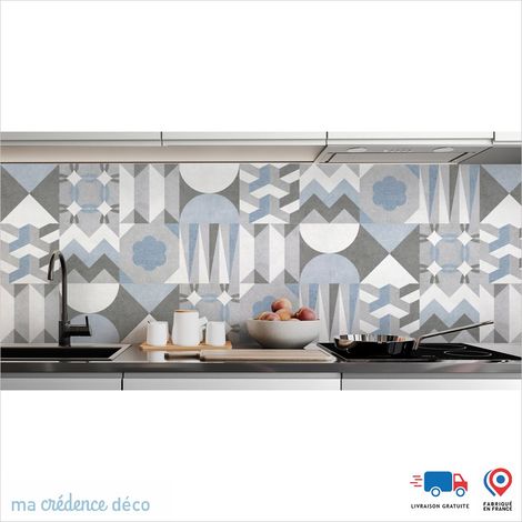 Crédence : Carreaux ciments scandinave 3 - Couleur bleu roi - Alu composite - 120 - 60 (1/3)