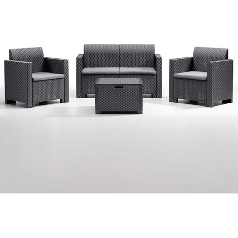Set divano salottino da giardino in polyrattan ANTRACITE (1/4)