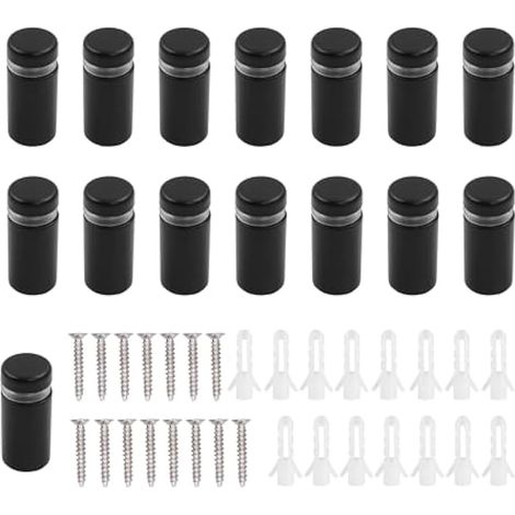 15 Pièces 12×25 mm Vis Publicité en Acier Inoxydable, Verre Standoff Fixations, Vis D'écartement, Verre Standoff Publicité, pour Fixations de Publicité, Noir (1/5)