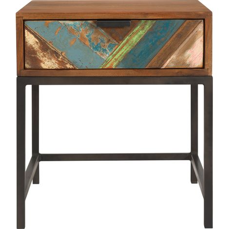Table de chevet 1 tiroir en bois d'acacia et bois recyclé - KRABI (1/5)