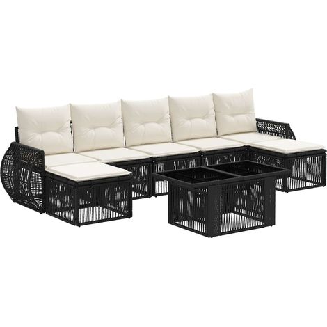 Conjunto de sofás de jardín 8 uds. Negro y Blanco Crema vidaXL (1/5)