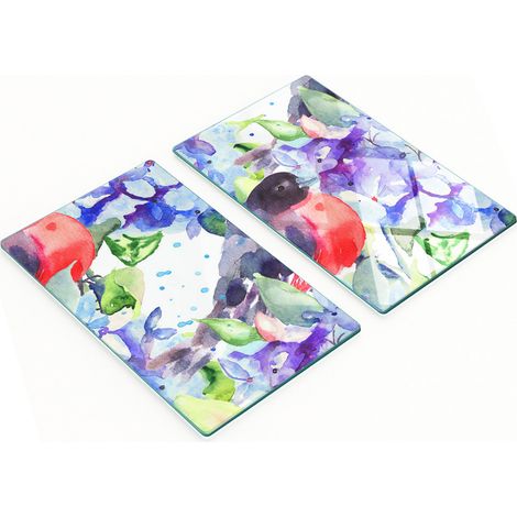 Tablas de cortar de cristal para cocina con motivos de p谩jaros y flores, 2 x 30 x 52 cm.