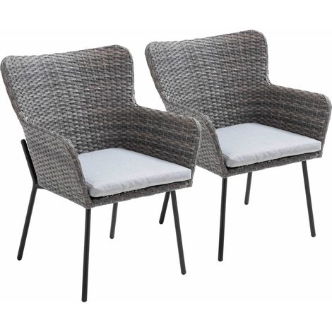 Oviala – Lot de 2 fauteuils de jardin ronds en osier PE – Charge maximale 100kg – Accoudoirs à 63cm – Dimensions coussin L.46 x P.46 x Ep.6cm