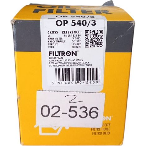 Filtro olio motore marca filtron codice filtro op 540/3