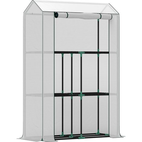 Invernadero de plástico con estantes y puerta enrollable de acero blanco 100 x 40 x 150 cm (1/5)