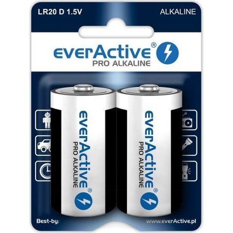 Piles alcalines everActive Pro Alkaline LR20 D - carte blister 2 pièces (1/2)