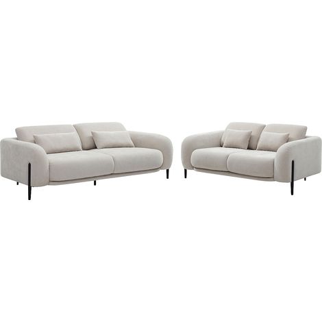 Divano 3 posti e 2 posti con schienale reclinabile in tessuto beige ARAVIO