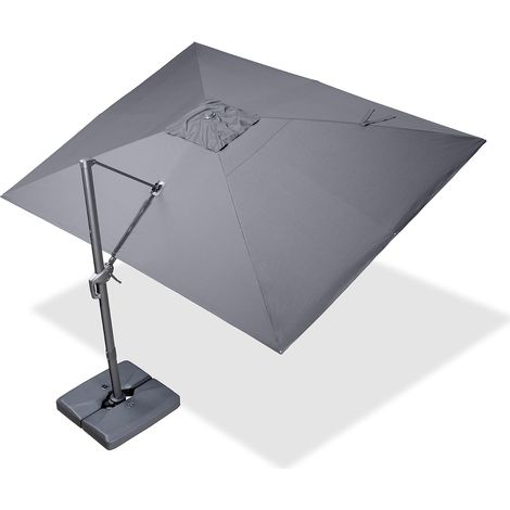 Parasol Déporté 3 x 4 m Toile Imitation Acrylique Gris foncé Toile, Protection UPF 50+, AATCC 4, 2x plus durable, 8 baleines en aluminium, Inclinaison 6 positions, Jardin (1/5)