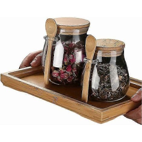 Bocaux en verre avec couvercles hermétiques, bocaux à bonbons avec couvercles, boîtes de conservation avec cuillère, bocaux transparents, pour thé, café, épices, bonbons, ustensiles de cuisine, K