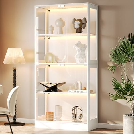 AS EASY Vitrine LED 80 x 35 x 170 cm, vitrine de collection en verre transparent, 4 niveaux de rangement, éclairage LED contrôlé par application, portes push-to-open, vitrine pour figurines et modèles (1/5)