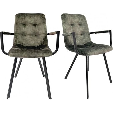 Lot 2 fauteuils en velours vert foncé et piètement métal noir - NAMI (1/5)
