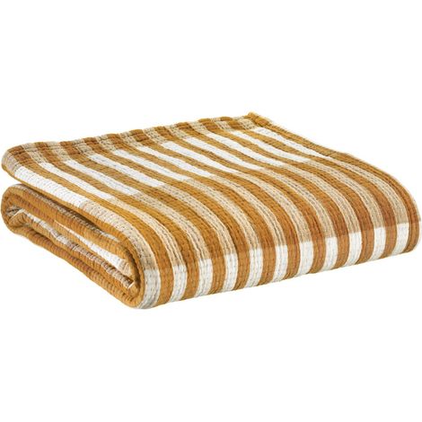Plaid à Rayures en Coton Jacquard Safran Couverture de Canapé Douce 137 x 180 cm - PANGIVO