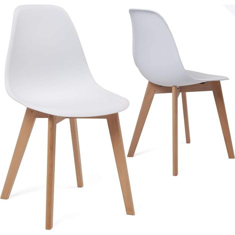 Ensemble de 2 chaises de cuisine au design scandinave, assise en plastique noir souple, légères, durables et faciles d'entretien, pieds en hêtre clair NAO (noir) (1/5)