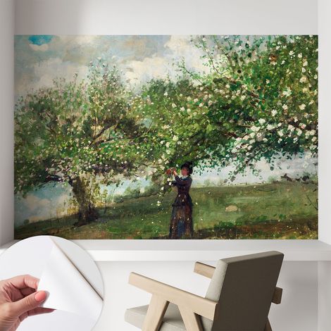 Papier peint autocollant à motifs décoratifs pour salon chambre et bureau Décoration murale élégante avec colle Scène printanière 104x70 cm (1/5)