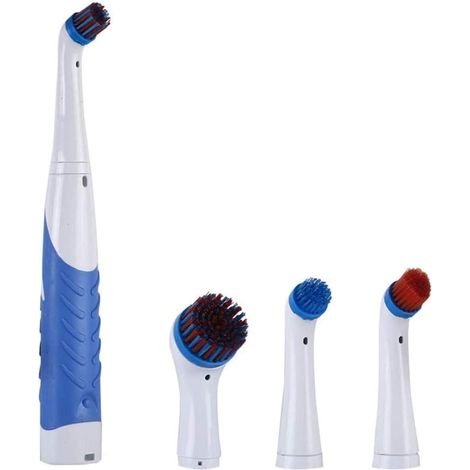Ménage universel 4 tête de brosse Brosse de nettoyage électrique pour la cuisine et le nettoyage de la maison (Bleu) (1/2)