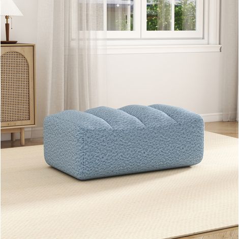 Pouf poggiapiedi modulare in tessuto bouclé blu, schiuma 32D, 104 x 61 x 45 cm DESVIAE (1/5)