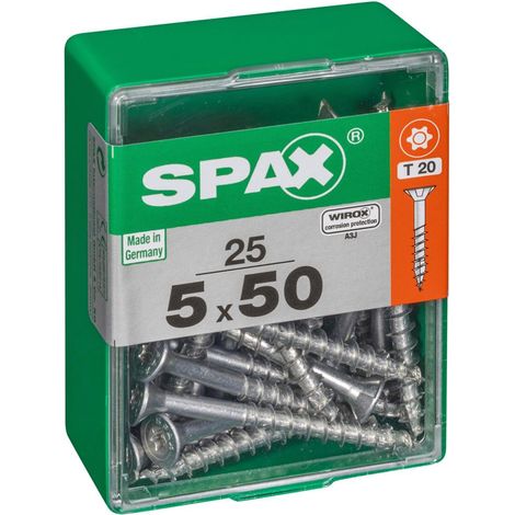 Set di 25 viti SPAX a testa svasata piana in acciaio, Diam.5 mm x L.50 mm SPAX