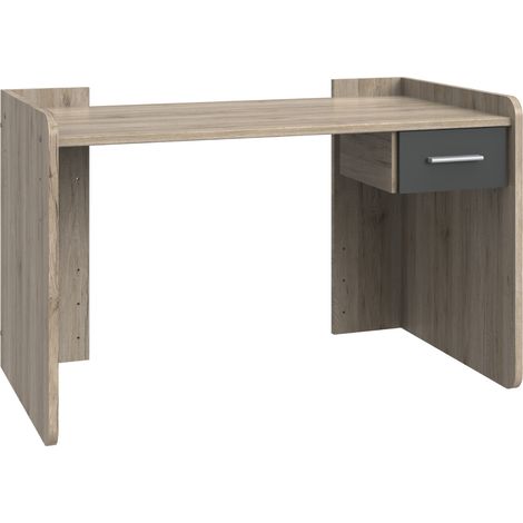 Bureau réglable en hauteur coloris Imitation chêne San Remo, rechampis graphite - longueur 124 x hauteur 77 x profondeur 70 cm -PEGANE- (1/2)