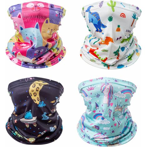 Tour de cou enfant 4 pièces, masque frais d'été réglable, foulard respirant anti-UV pour garçons et filles, cache-cou randonnée vélo pêche. (1/5)