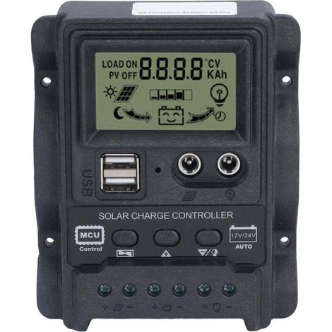 Contrôleur de Charge Solaire PWM Double USB 10A, Affichage LCD ABS, Commande Lumière, 12V/24V (130W/260W)