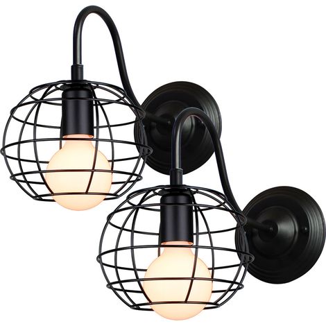 Lot de 2 Applique Murale Industrielle en Fer Lampe Murale E27 pour Cuisine Salon Chambre Loft Noir (1/4)