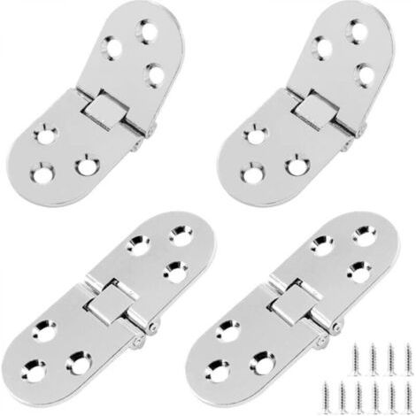 FENOPLASTICAUn ensemble de 4 charnières de table pliantes robustes, argentées, adaptées aux machines à coudre, en alliage de zinc, avec vis de fixation. (1/4)