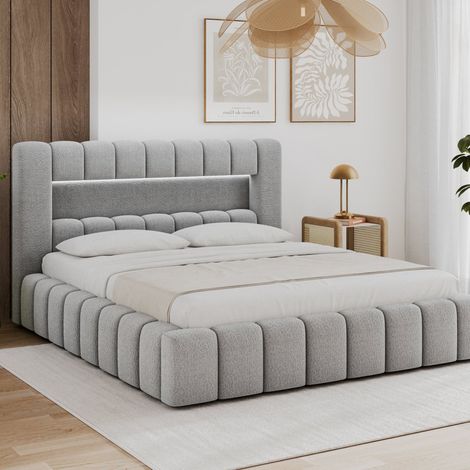 Cama con cajón de 180 x 200, con somier y luces LED incluidas, modelo Auria, texturizada, gris (1/5)