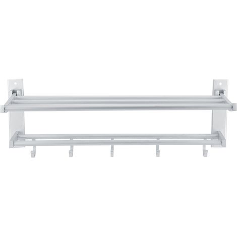 Space Alumimum Bath Towel Rack Holder Washcloth Shelf with 5 Hooks Bathroom Washroom Tool (1/5)