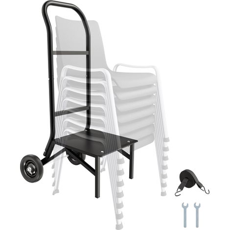 Chariot de Chaise Pliante, Capacité de Charge 68 kg, Support Robuste pour Empiler 10 Chaises, Organiseur de Rangement Multifonction Métal à Pousser avec Roulettes, pour Salle à Manger, Noir Mat (1/5)