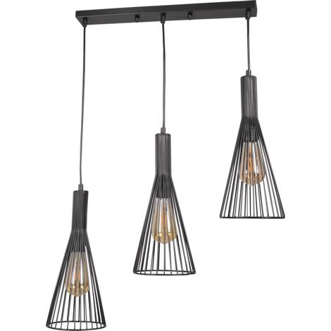 Suspension loft noire métal barre 3xE27 Polux Tiana (1/4)