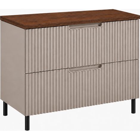 Meuble sous-vasque sur pieds 80 cm, 2 tiroirs, avec plan de travail, fermeture douce, Cachemire / Plan Chêne noyer, pieds noirs, 80 x 46 x 73,6 cm (1/5)