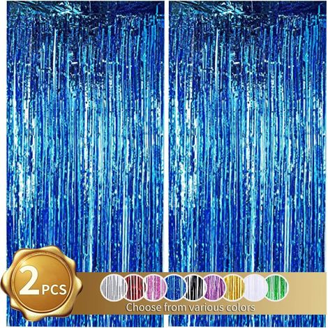 2 Pièces Rideau Métallique, Franges Aluminium Brillant, Décoration Mur Fenêtre, Pour Mariage Anniversaire Fête (1/5)