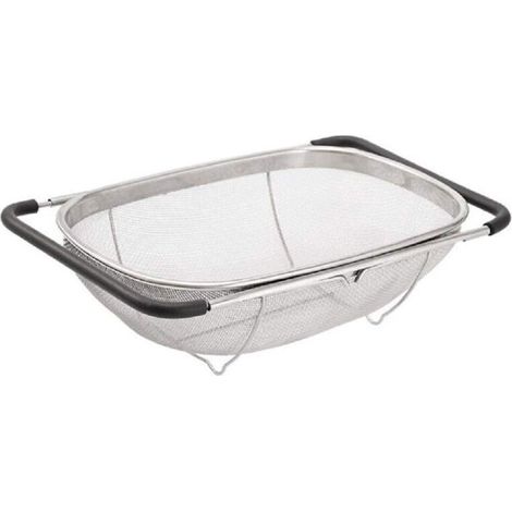 Au-dessus de l'évier passoire passoire panier en acier inoxydable, pour évier de cuisine, avec poignée en caoutchouc, maille fine en acier inoxydable, grande passoire en métal extensible pour pates, f (1/4)
