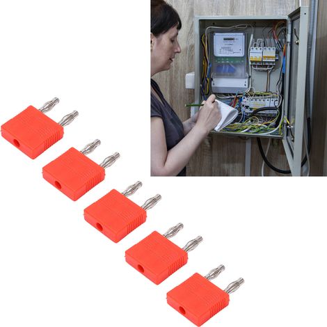 Fiche de court-circuit J.20005 espacement de 14 mm avec prise de 4 mm à l'extrémité, laiton nickelé, plastique isolé ABS, vendue par paquets de 5 (rouge). (1/5)