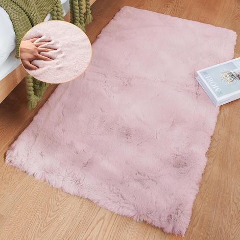 Tapis rectangulaire moelleux en fausse fourrure à fibres longues, lavable, pour salon, chambre à coucher et chambre de fille, petit tapis mignon, 61 x 91,4 cm, rose (1/5)