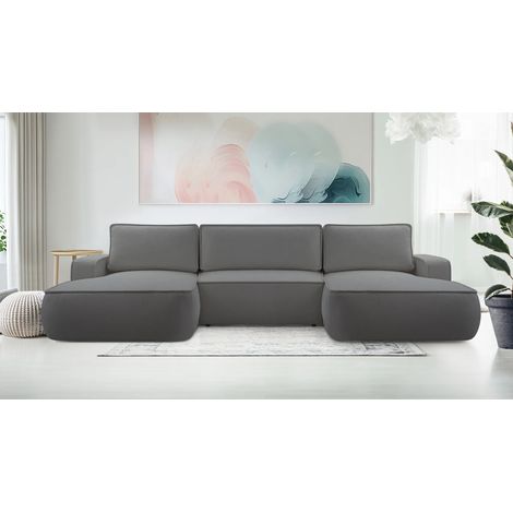 AX LIVING Ablia Sofa U-Form mit Schlaffunktion Dunkelgrau Sofa 364 cm